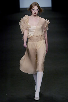 beige silk ruffled dress