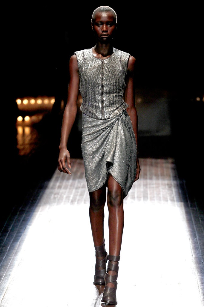 fitted gray silk mini dress