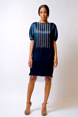 blue silk fitted dress