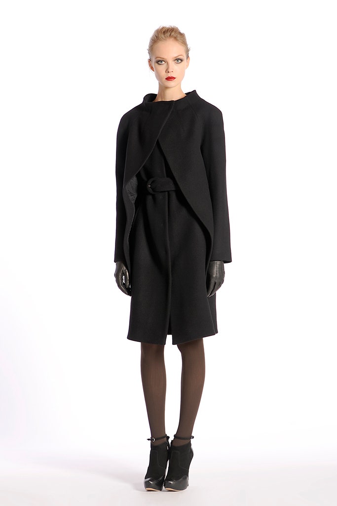 black wool asymmetric coat