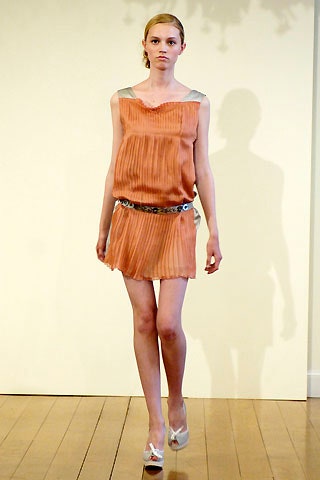 orange silk pleated mini dress