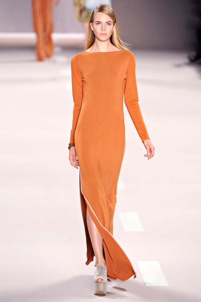 fitted orange silk gown