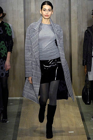 gray wool coat with mini skirt