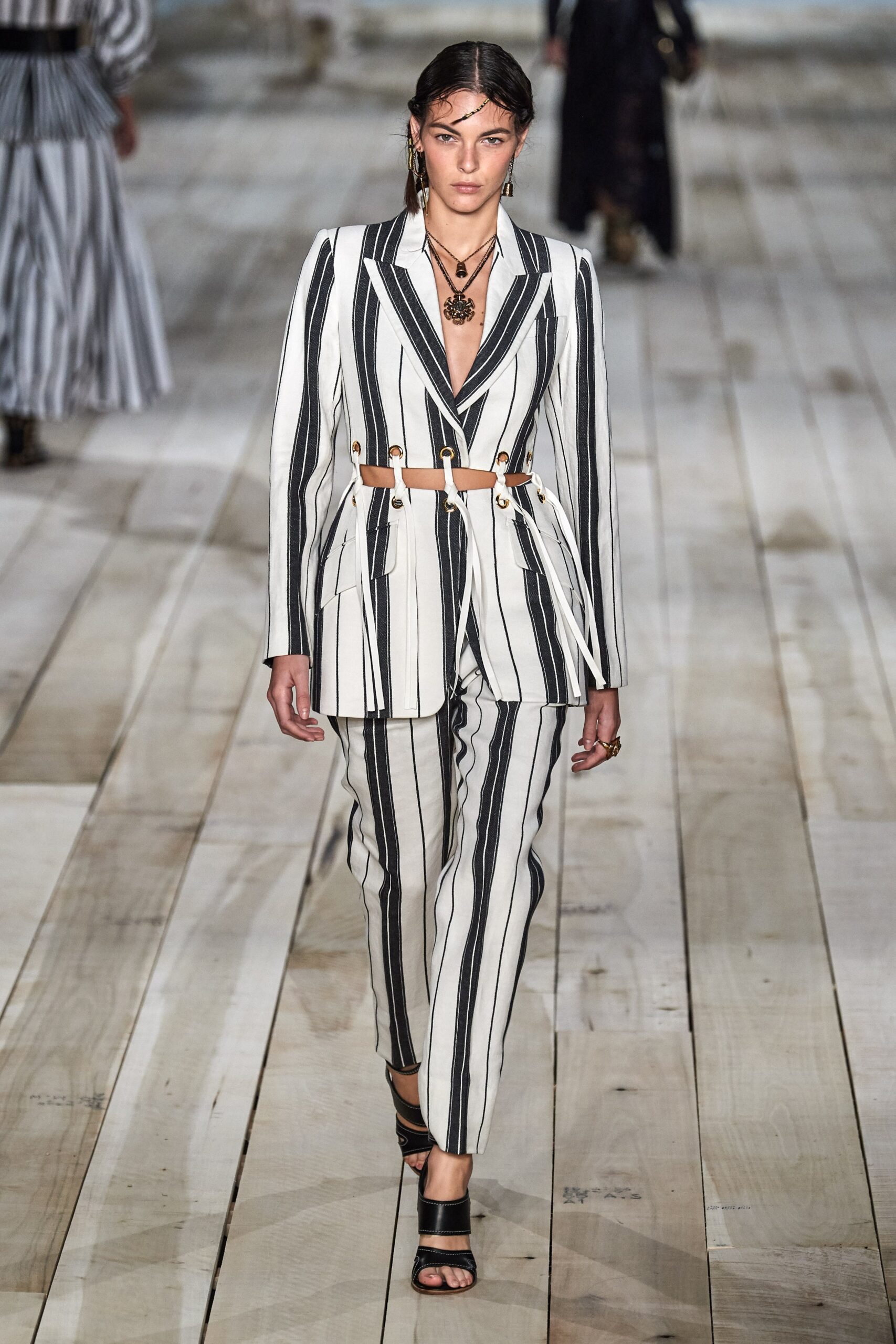 black and white striped suit
