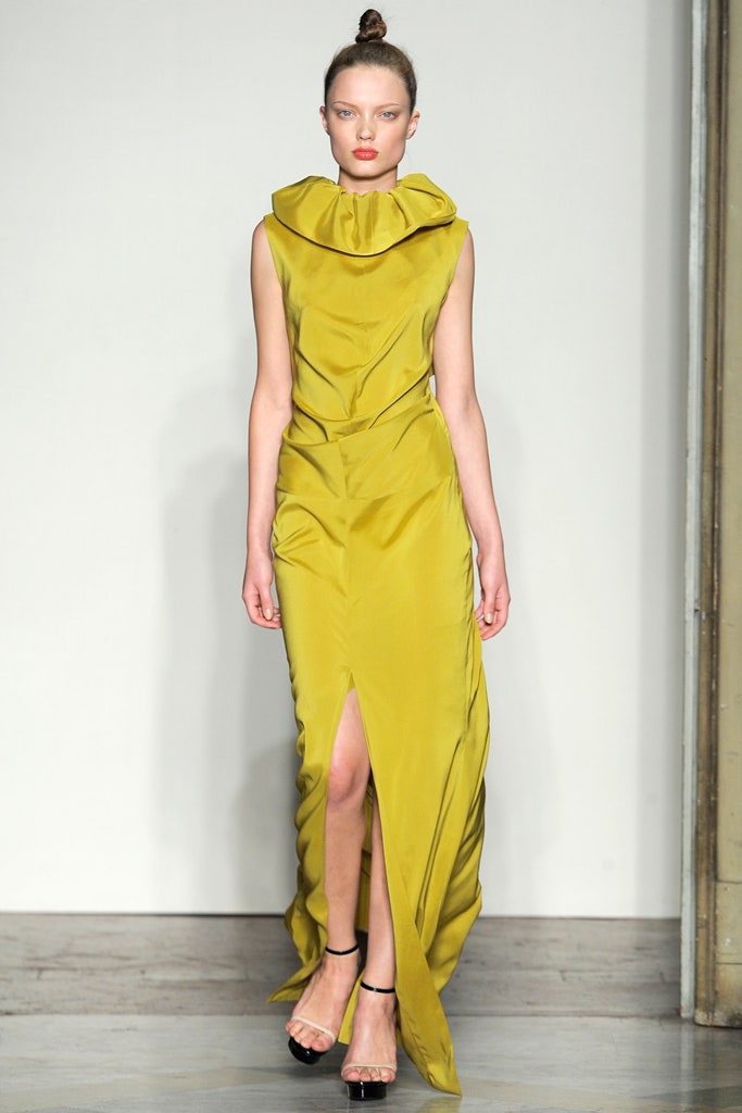 fitted yellow silk midi dress