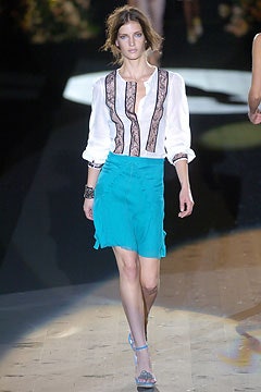 white embroidered blouse with blue skirt