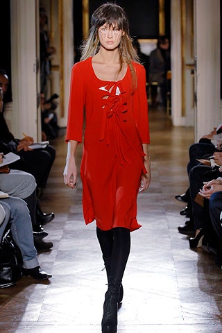 fitted red silk midi dress