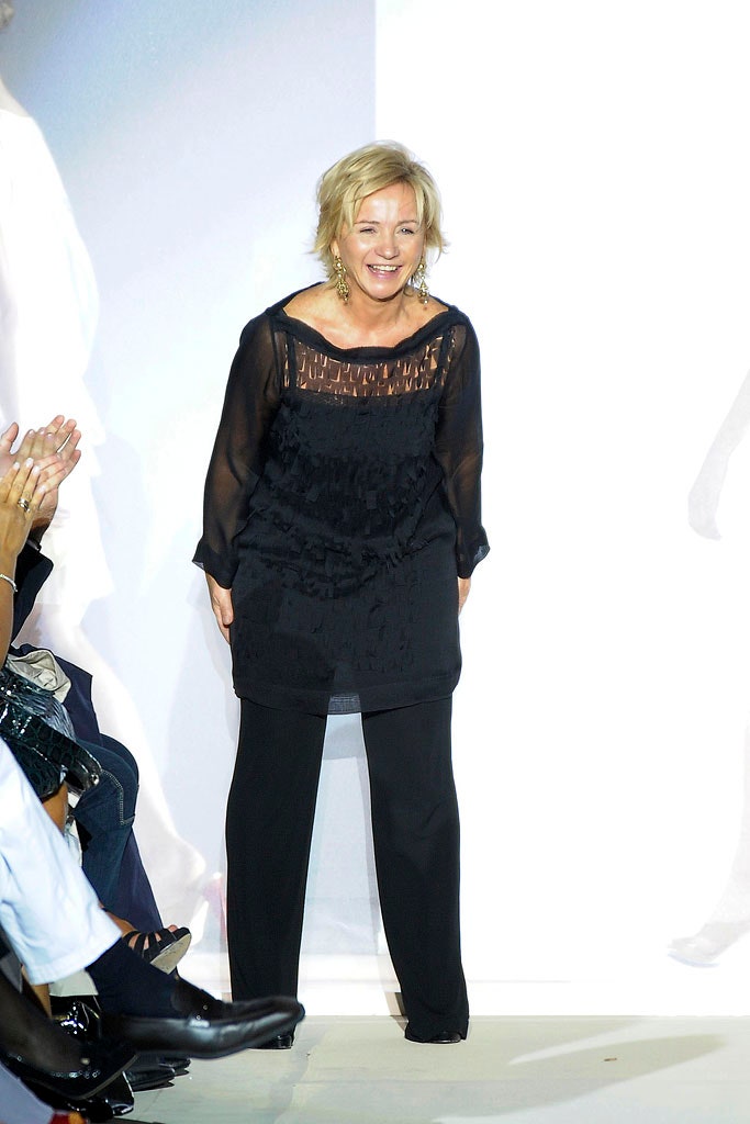 black silk blouse and tailored pants