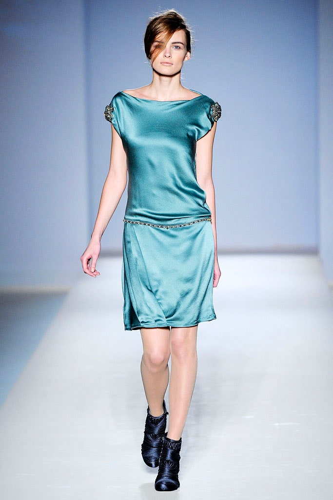 teal silk fitted dress