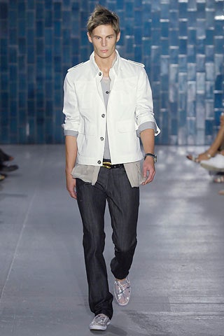 white fitted jacket with gray shirt