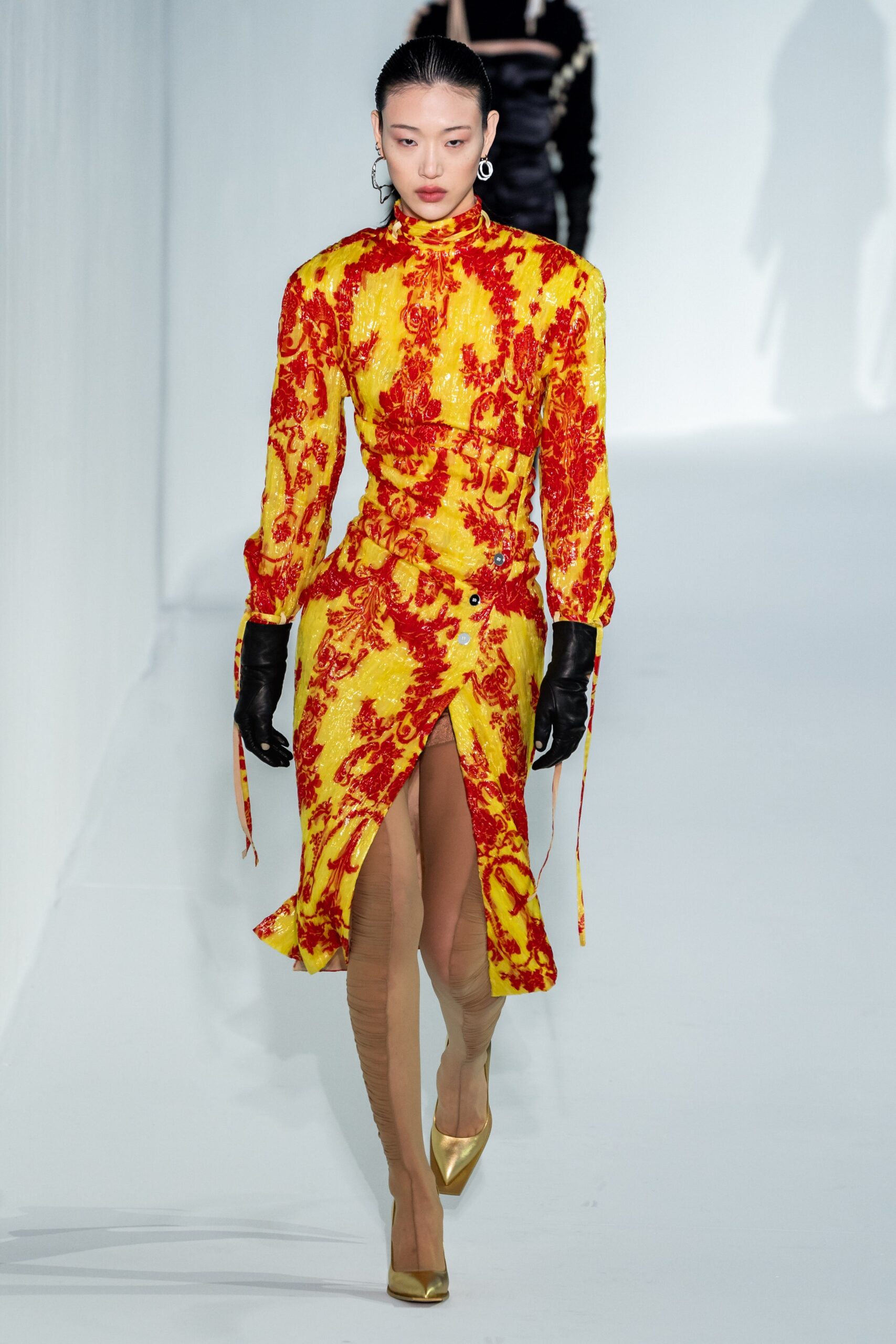 fitted yellow and red dress