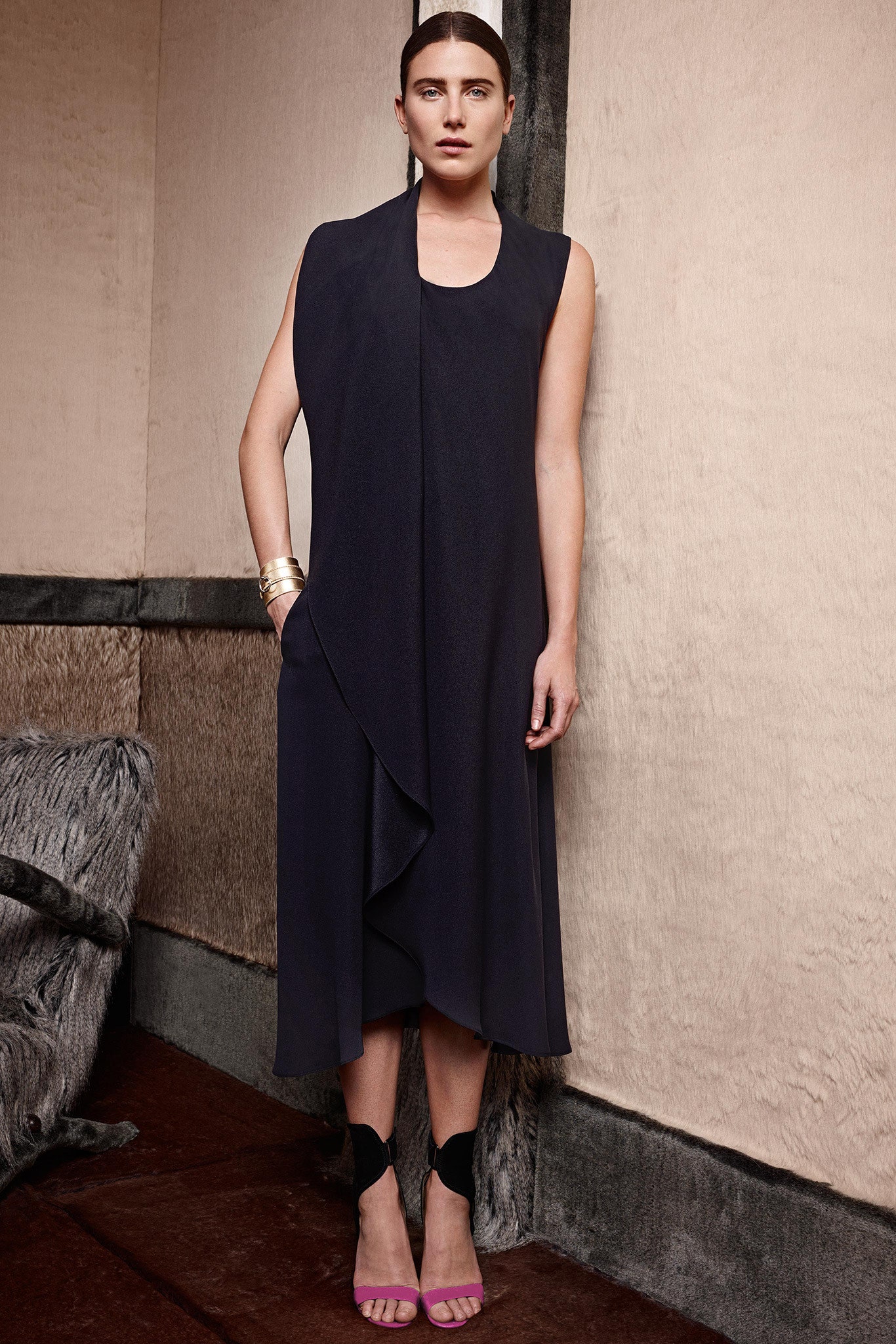 black silk sleeveless dress