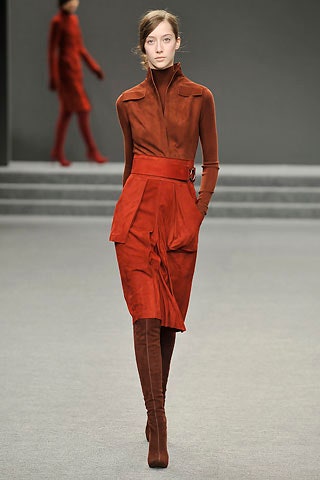 fitted red silk dress with pleats