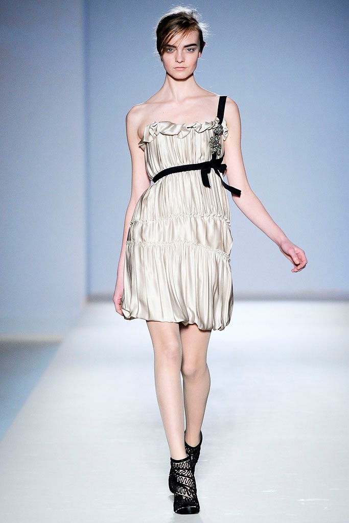 beige silk ruffled mini dress