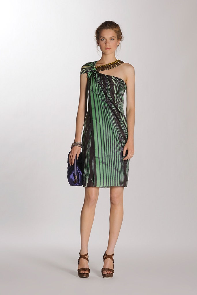 green pleated off-shoulder dress
