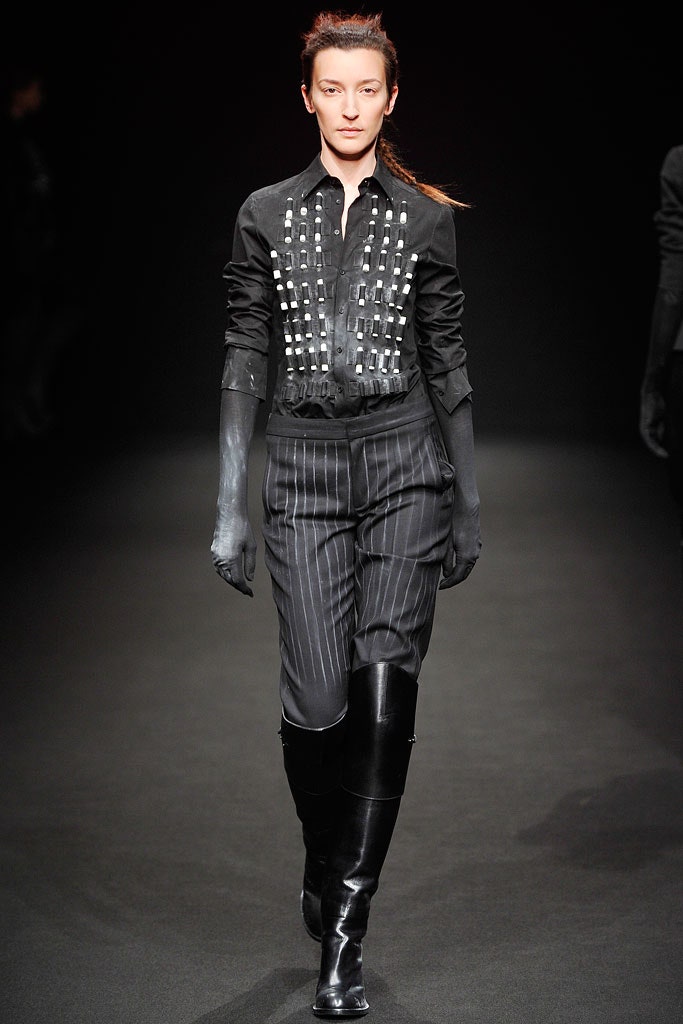 black fitted shirt and pants