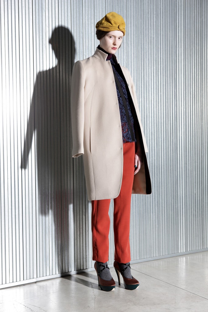 beige wool long-sleeve collared relaxed straight-leg coat