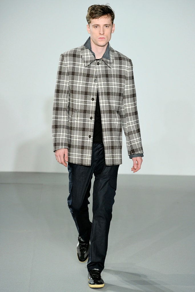 checked jacket with slim pants
