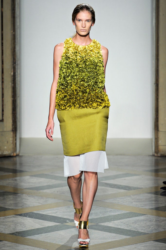 green pleated sleeveless dress