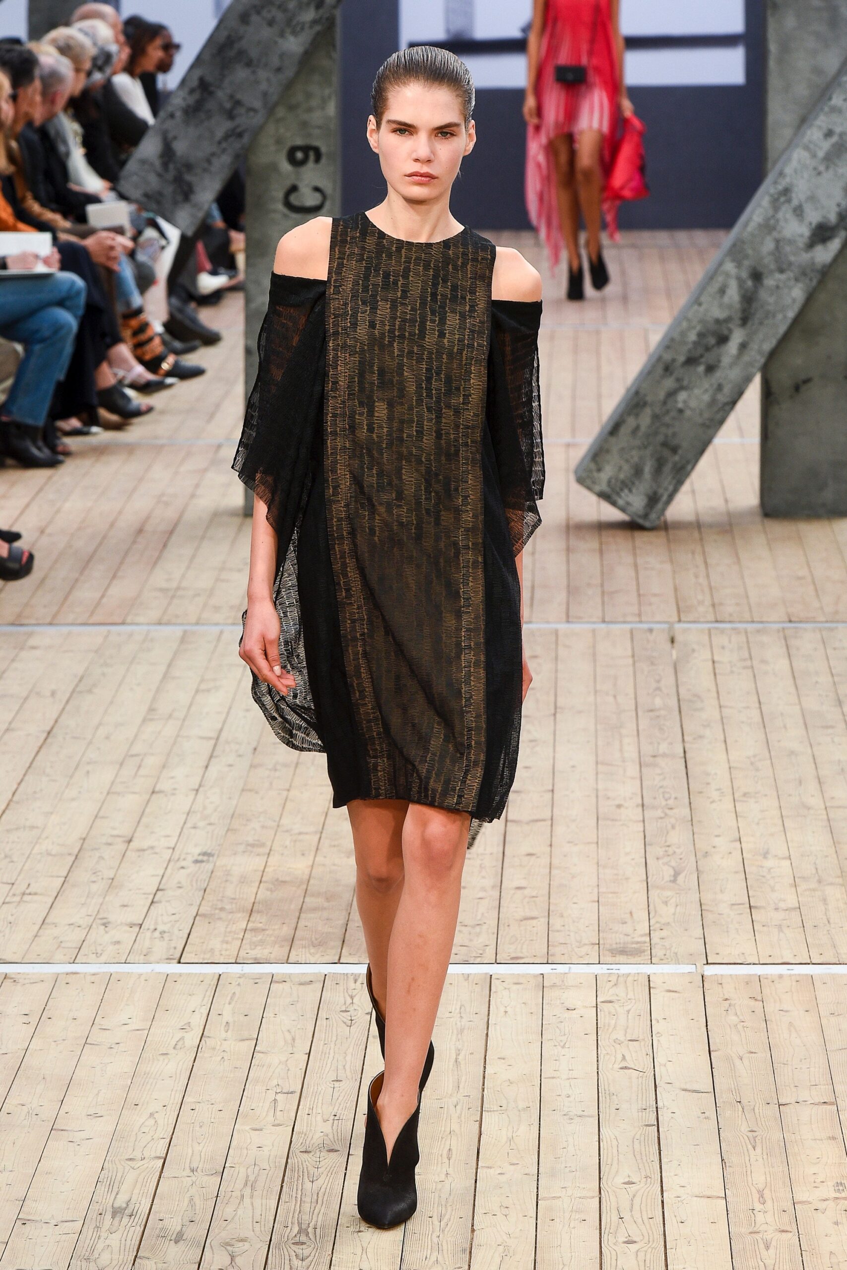 black silk off-shoulder mini dress