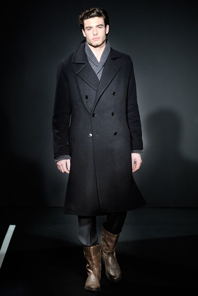 black wool long-sleeve double-breasted tailored buttoned coat