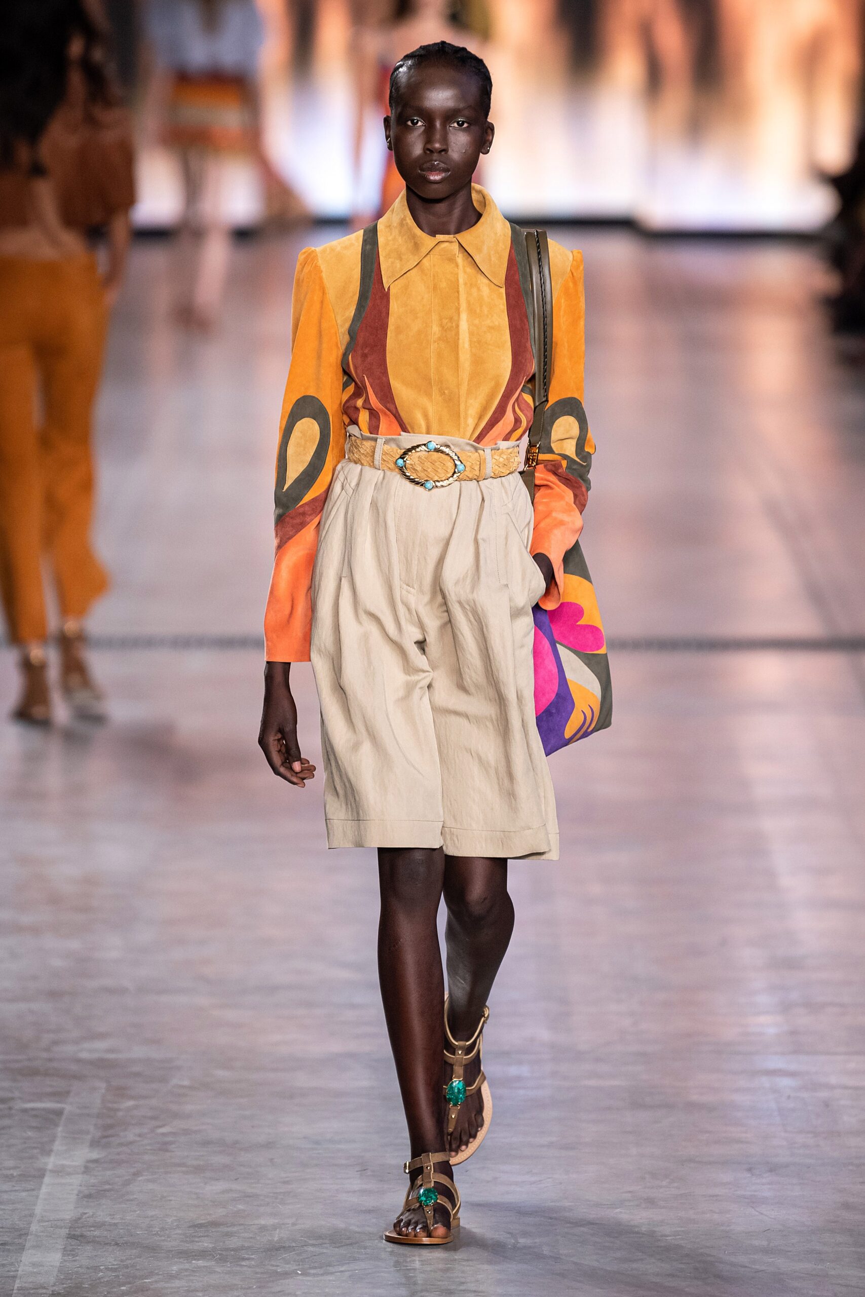 colorful relaxed blouse with shorts