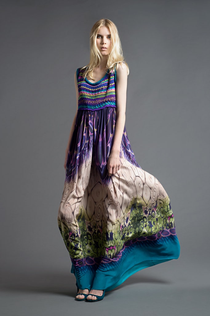 purple printed maxi dress