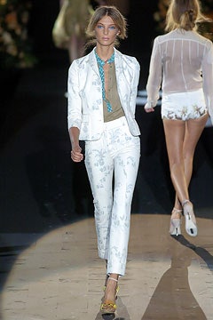 white tailored suit with beige top