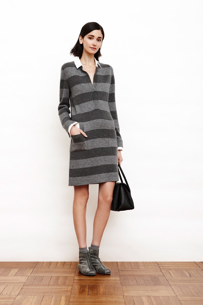 gray striped long-sleeve dress