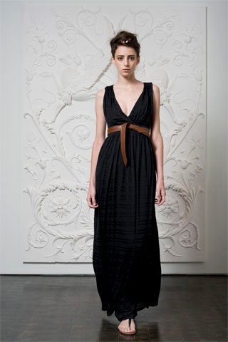 black silk maxi dress with brown belt