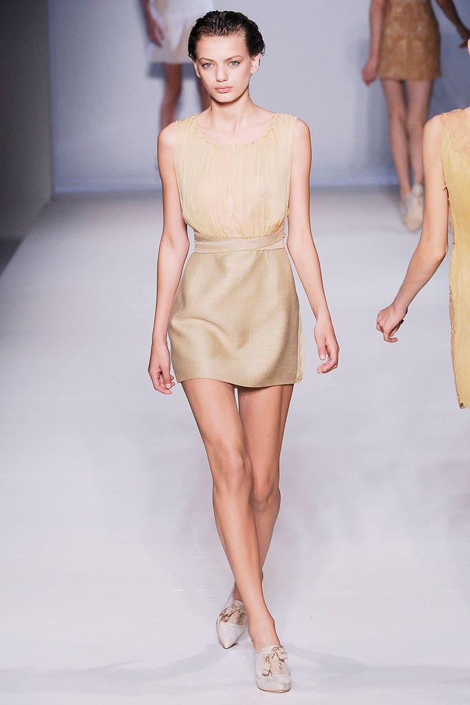 beige silk sleeveless dress