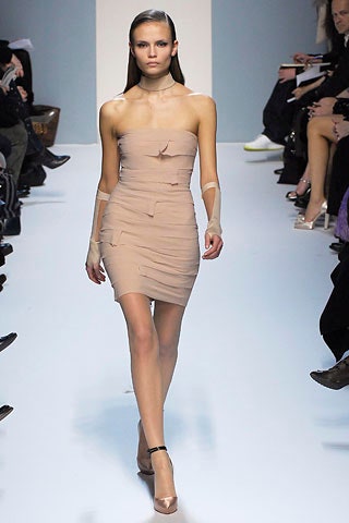 fitted beige strapless dress