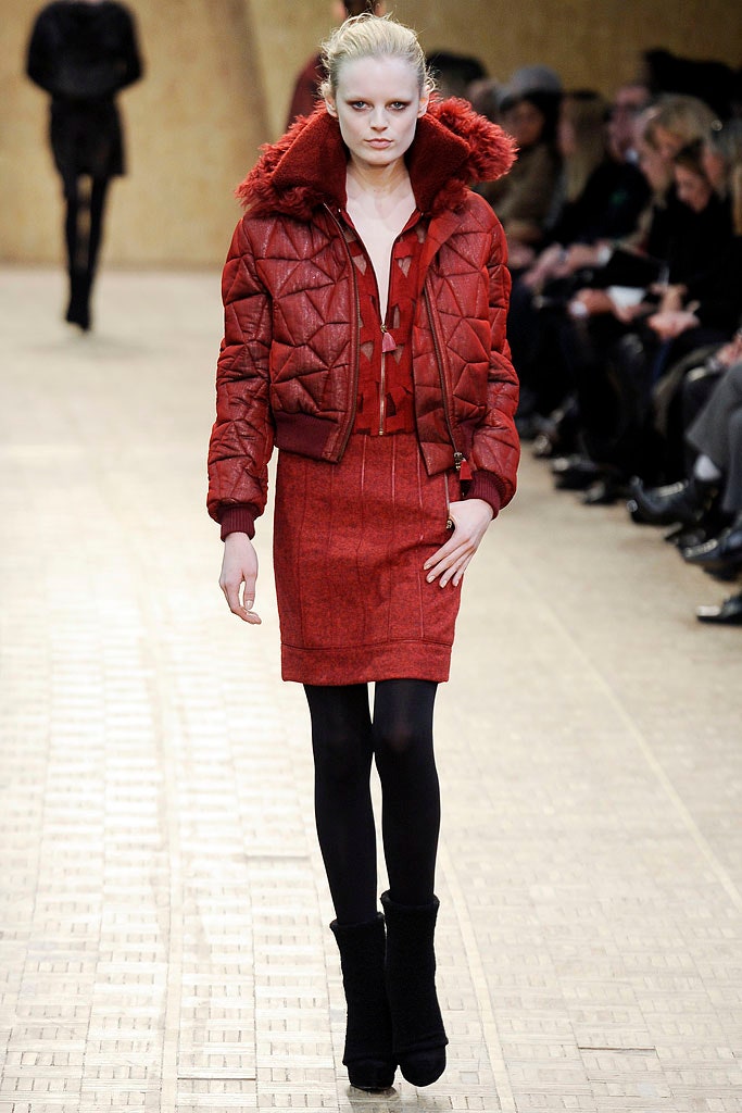 red wool fitted pencil skirt