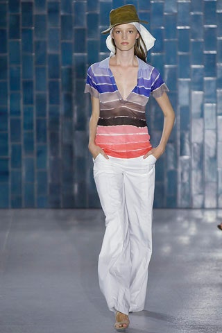 striped top and white pants