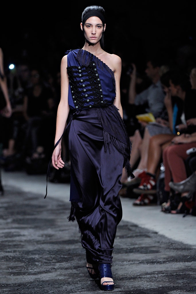 blue silk asymmetric dress