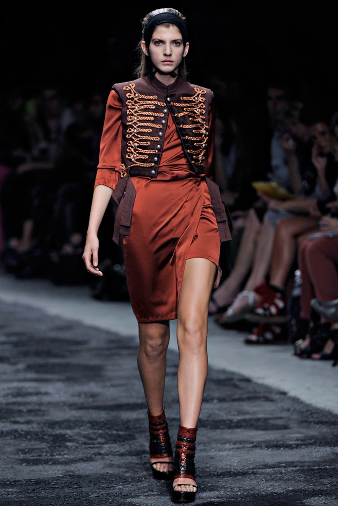 brown orange fitted mini dress