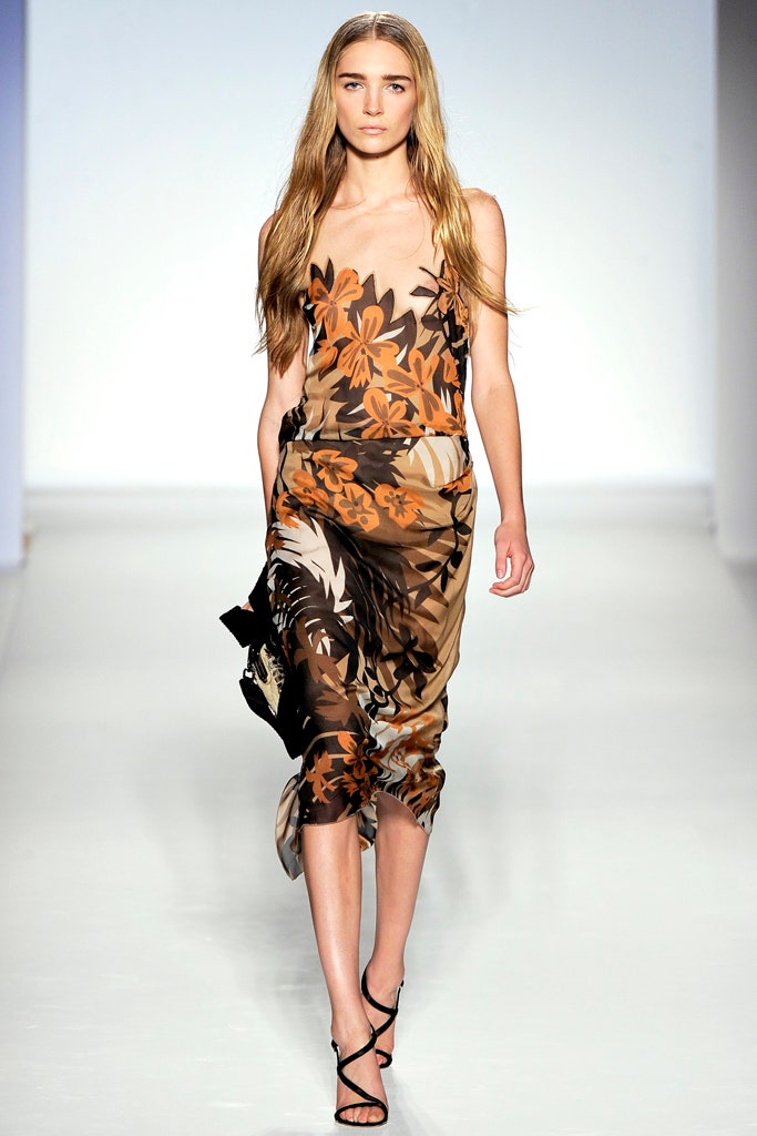 brown and orange floral midi dress
