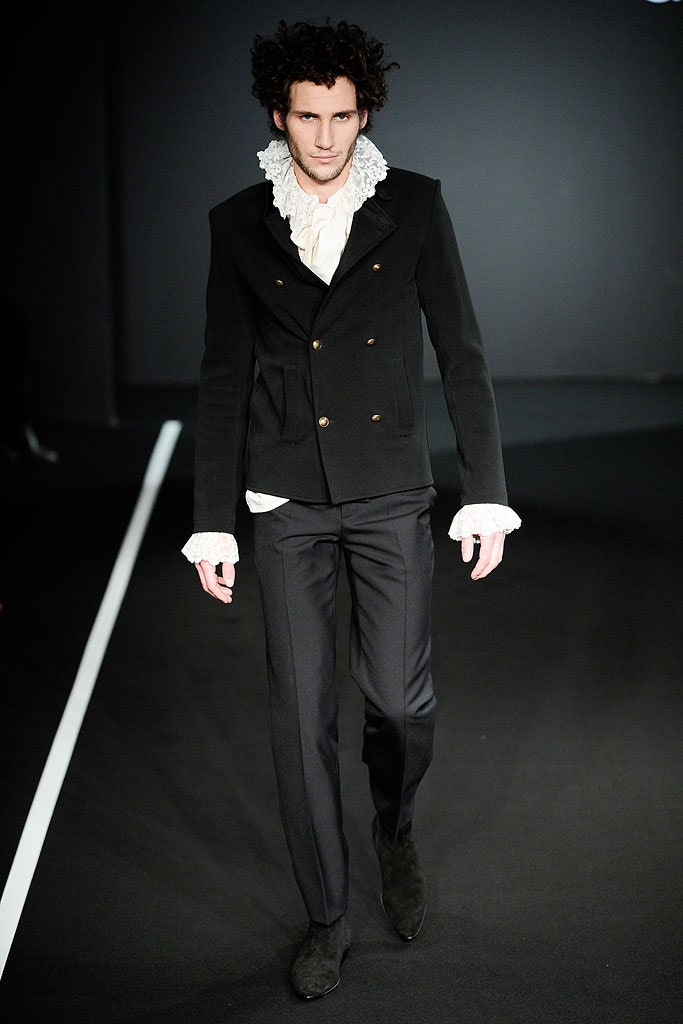 black wool long-sleeve double-breasted tailored ruffled jacket