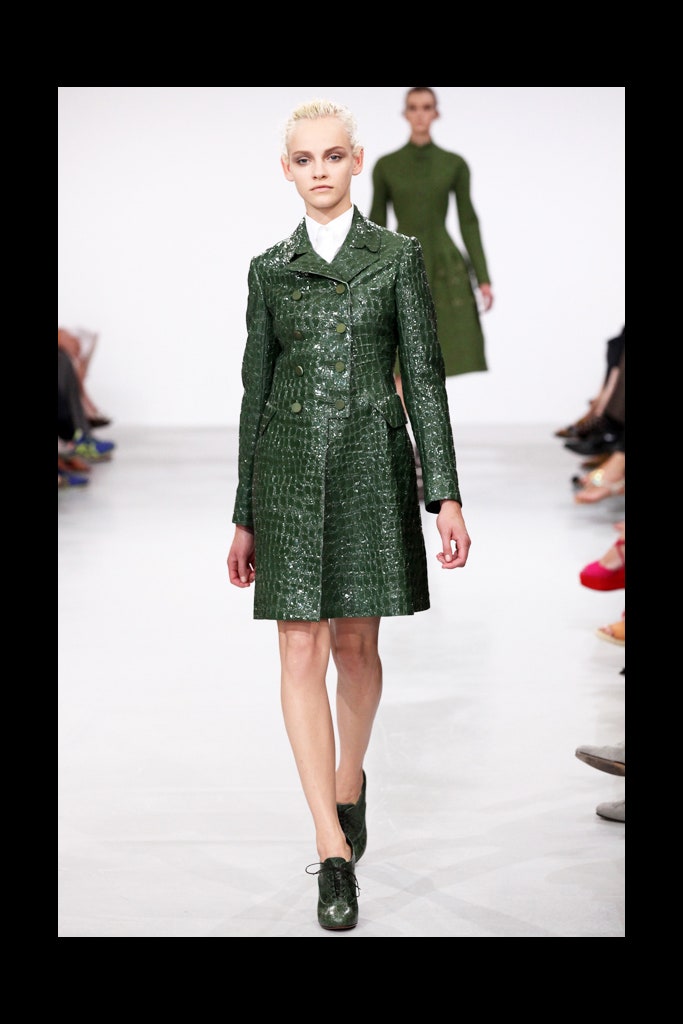 green leather fitted dress