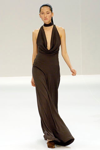 brown silk sleeveless gown