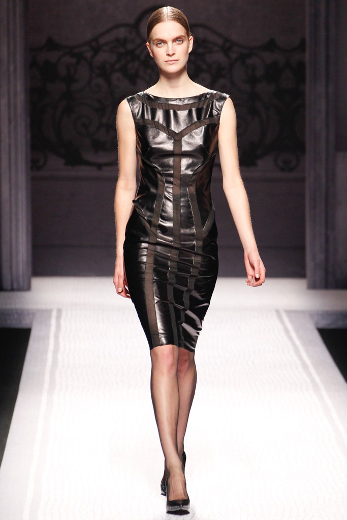 black leather fitted dress