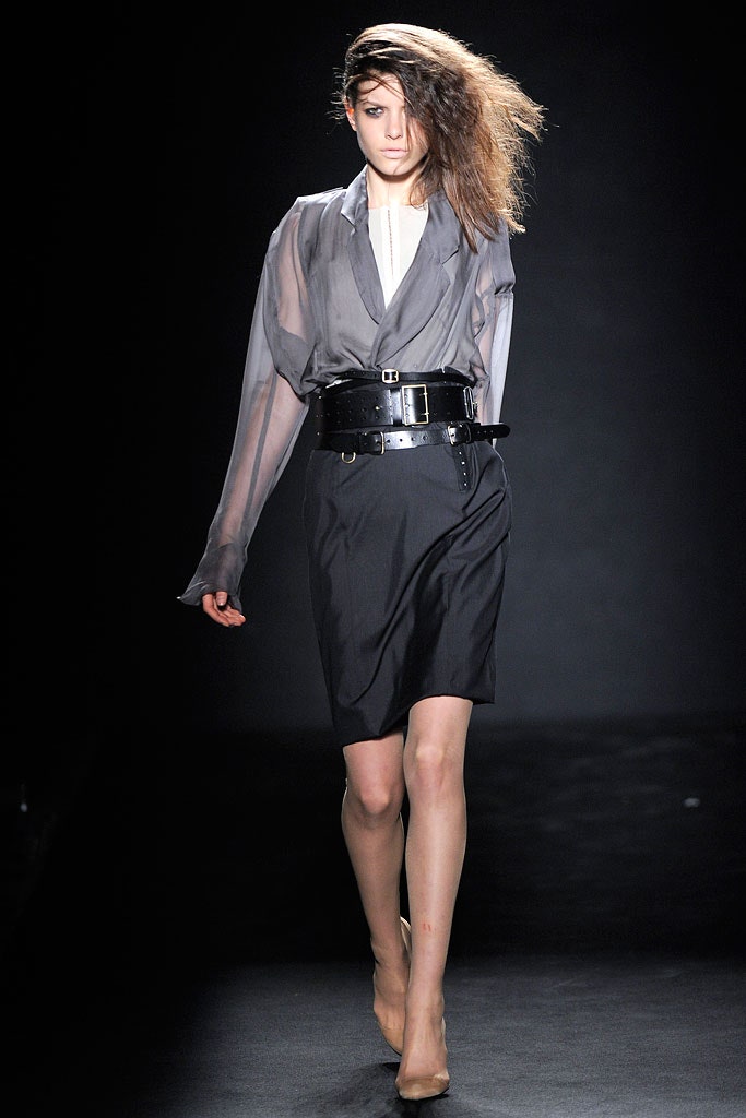 sheer black blouse with pencil skirt