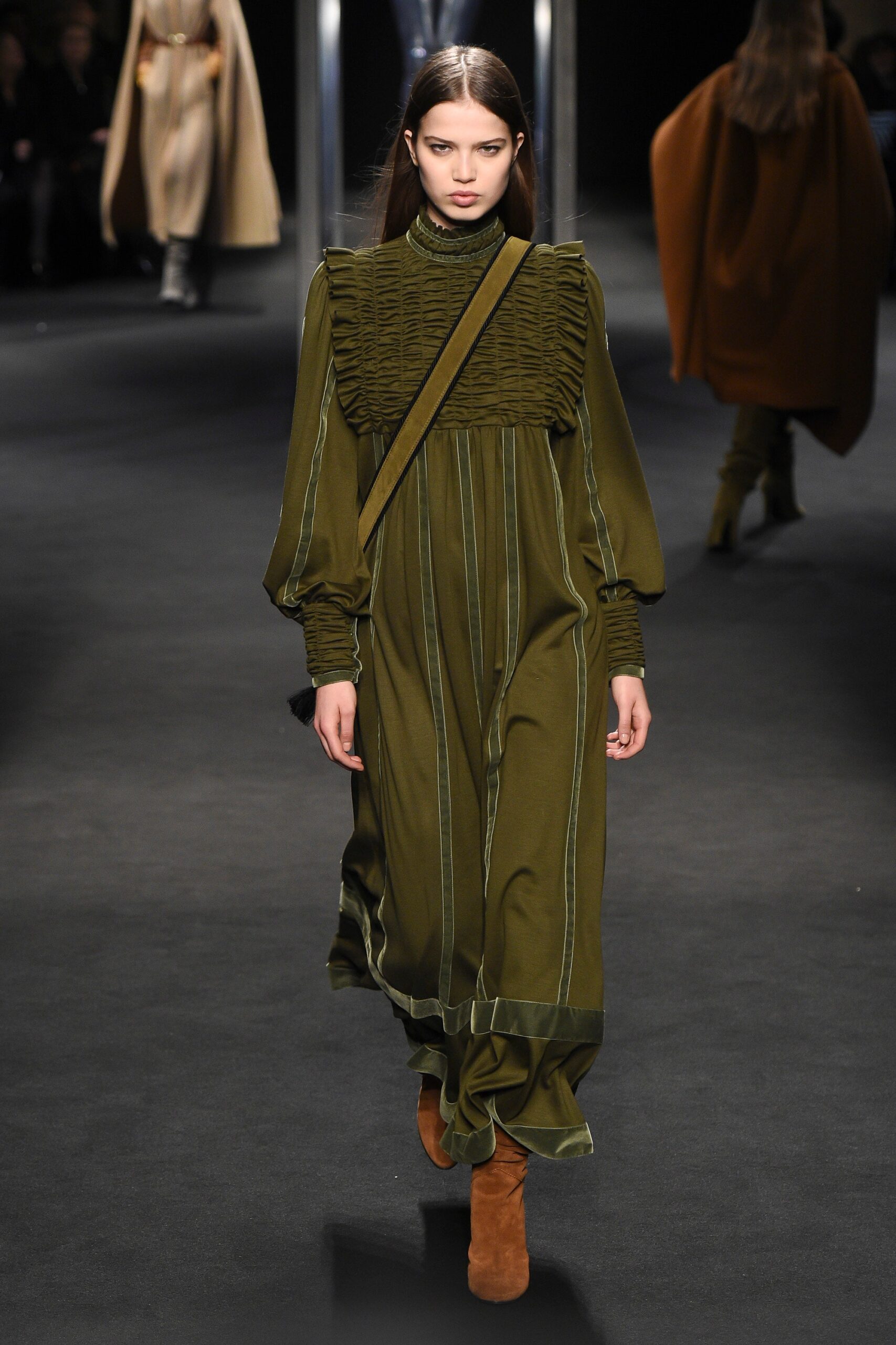 green silk pleated maxi dress
