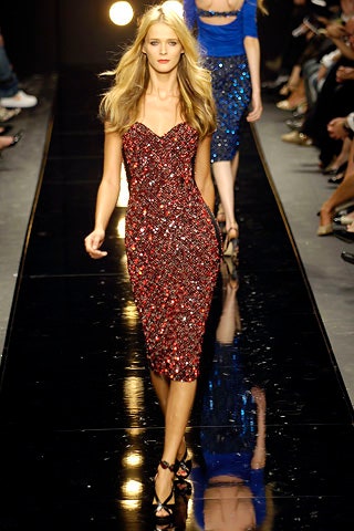 fitted red sequin midi dress