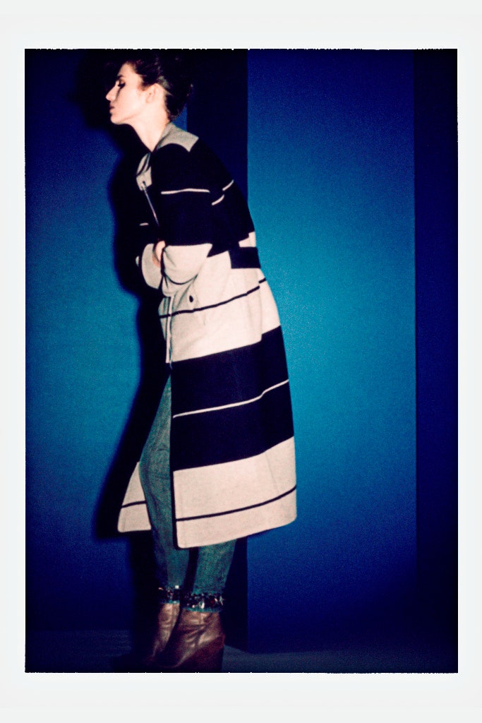 relaxed striped wool coat