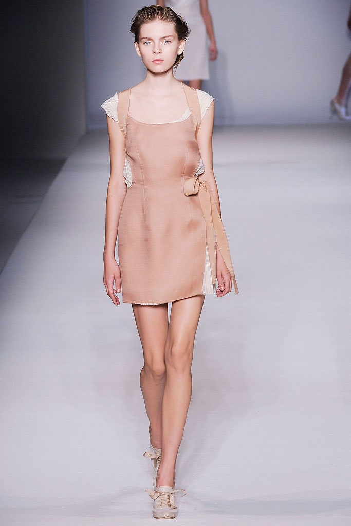 beige silk sleeveless dress