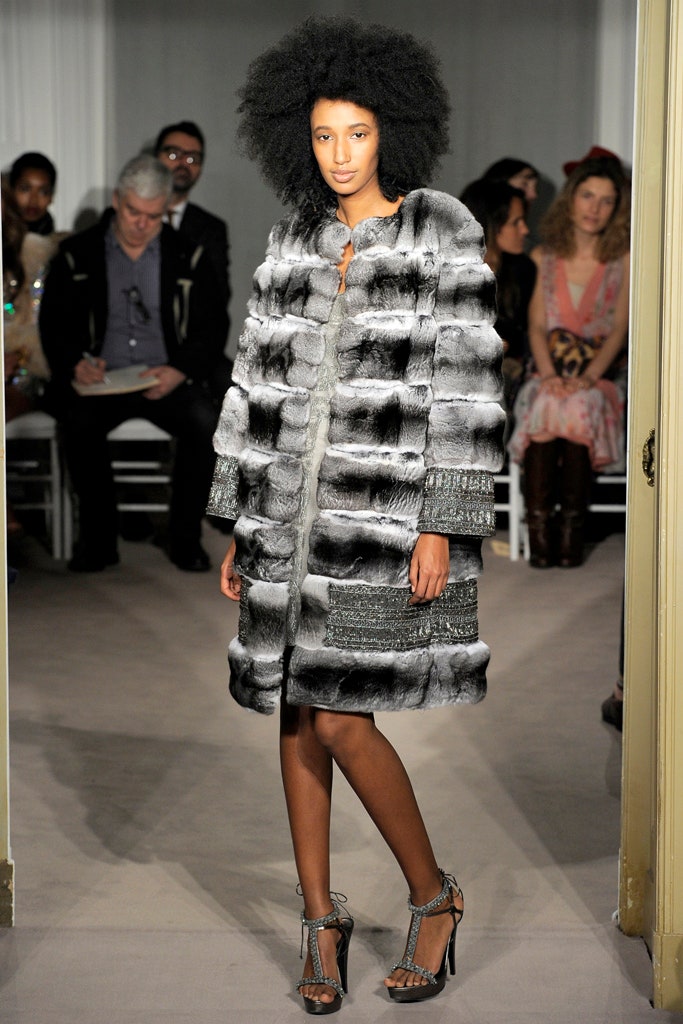 gray fur fitted coat