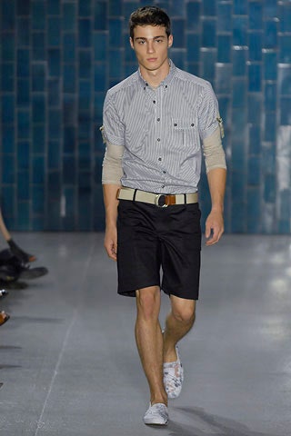 fitted striped shirt with black shorts