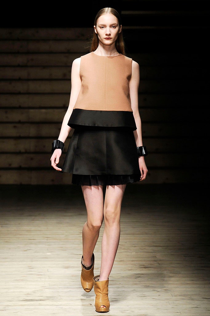 brown and black layered mini dress