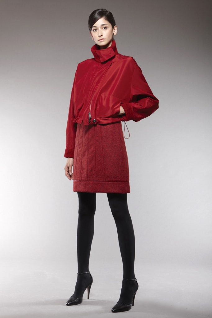 red silk long-sleeve collared relaxed zippered jacket
